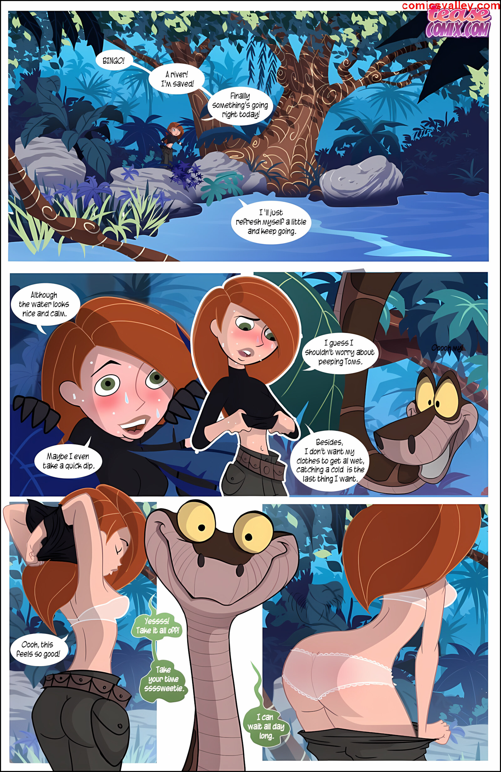 Kim Vs. Kaa [Tease Comix], Kim Vs Kaa 1 - To Coil a Spy, page 9 of 33
